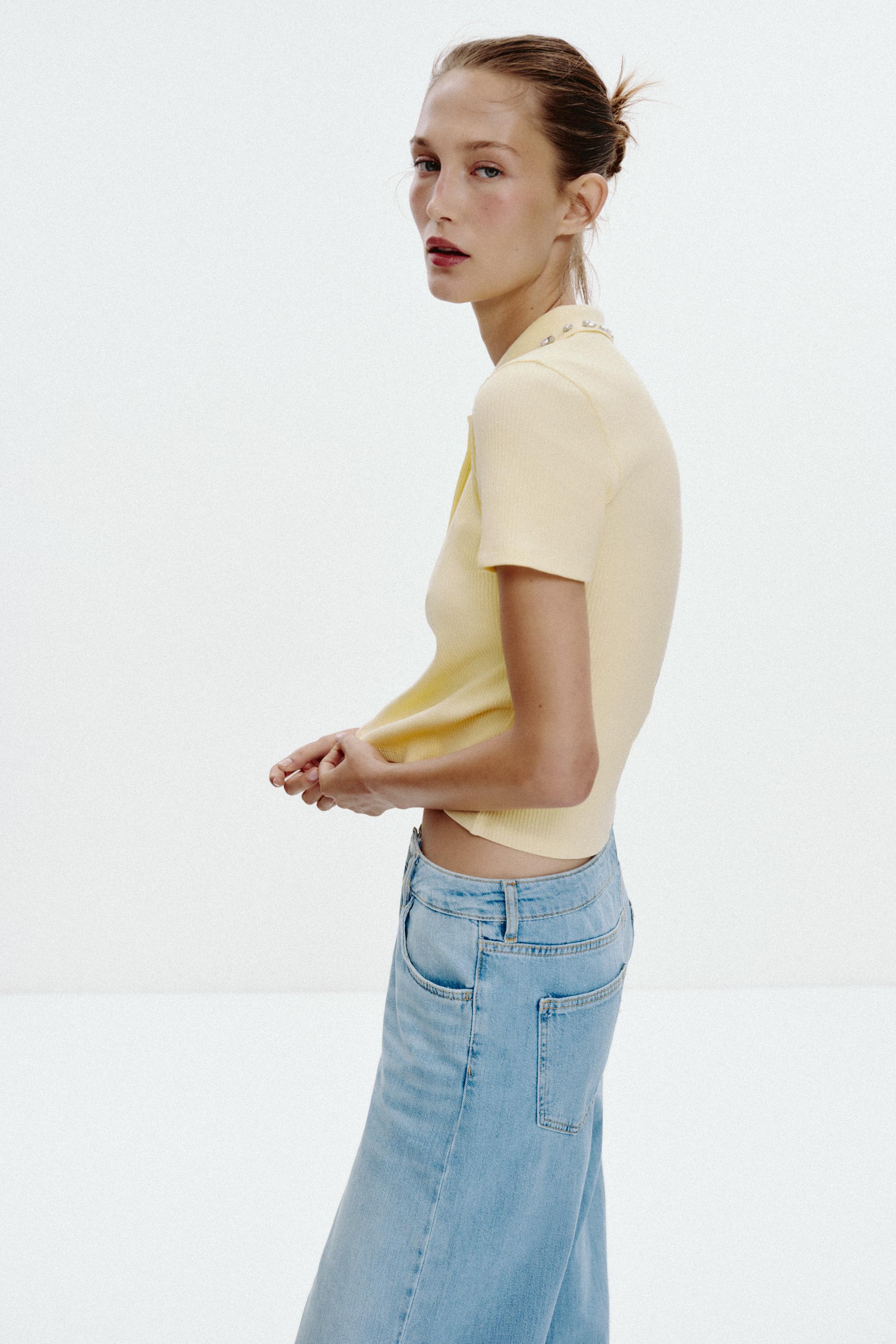 JEWEL COLLAR RIBBED POLO SHIRT